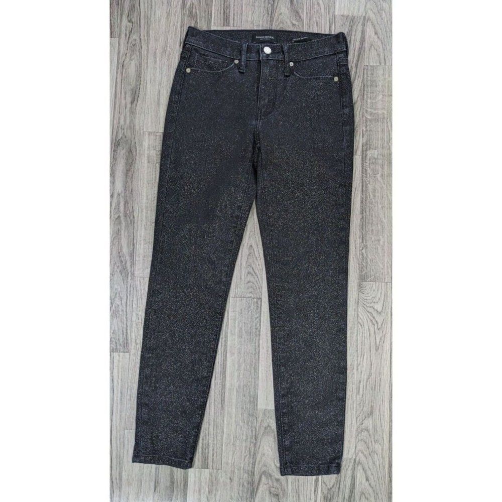 Banana‎ Republic Mid Rise Skinny Premium Metallic Black Denim Jeans